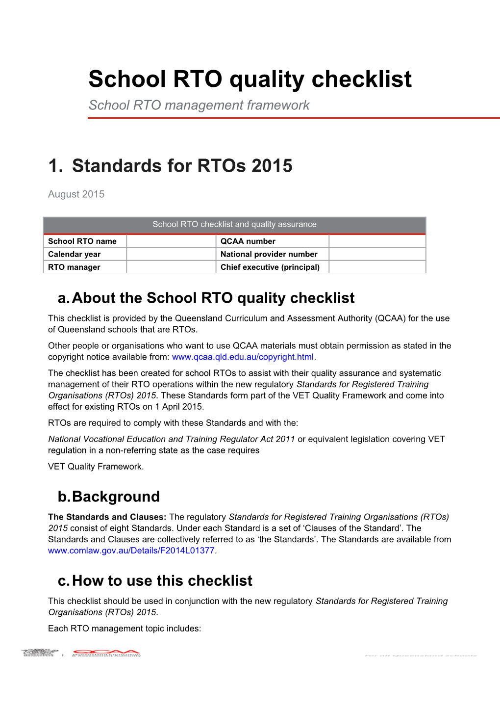 RTO Standards 2015 Checklist