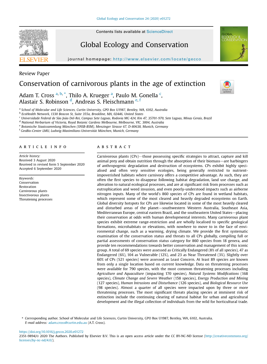 Conservation of Carnivorous Plants in the Age of Extinction