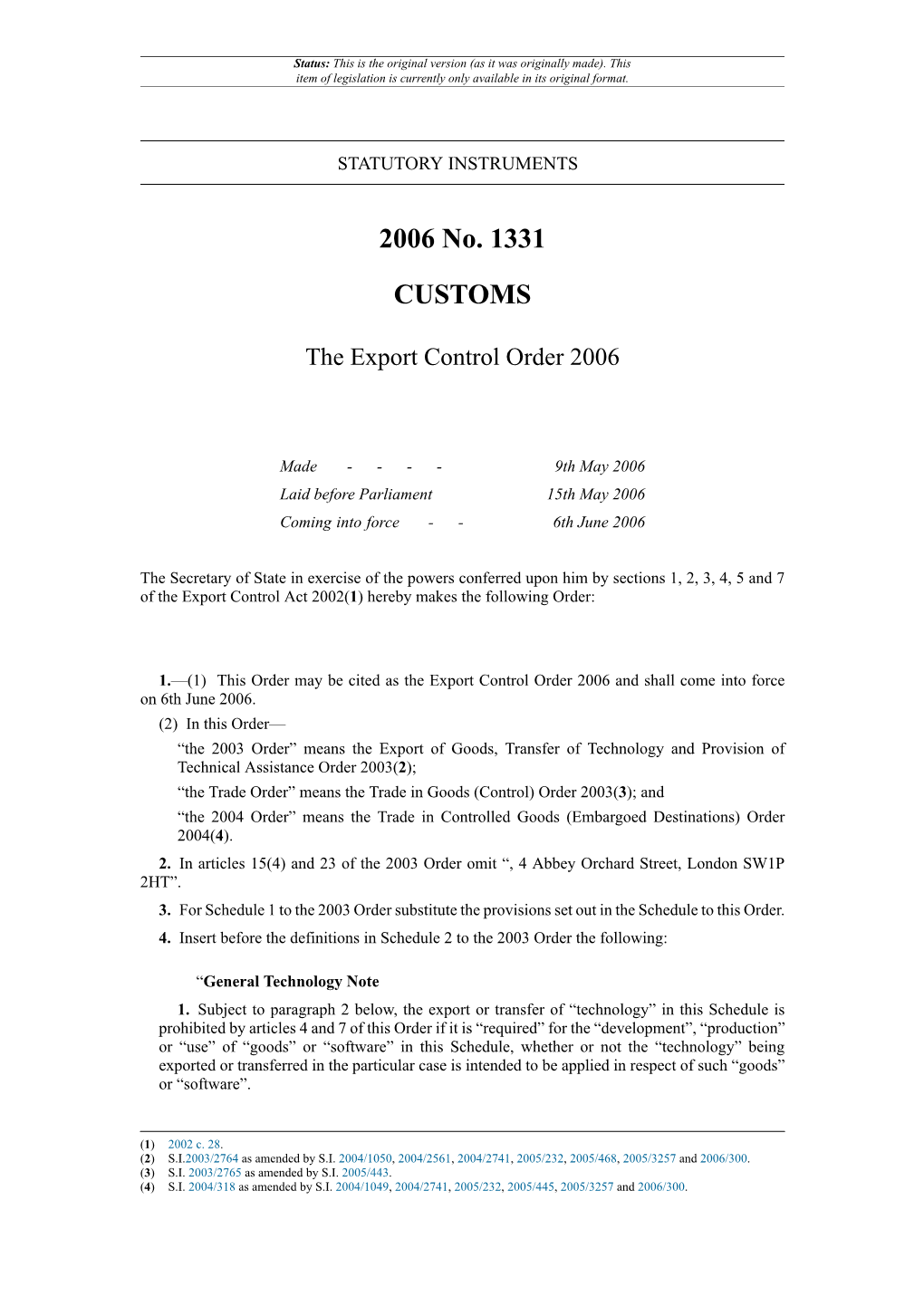 The Export Control Order 2006