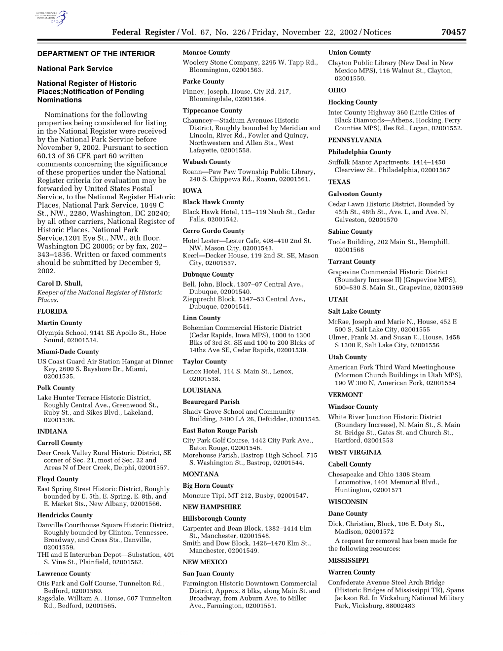 Federal Register/Vol. 67, No. 226/Friday, November 22, 2002