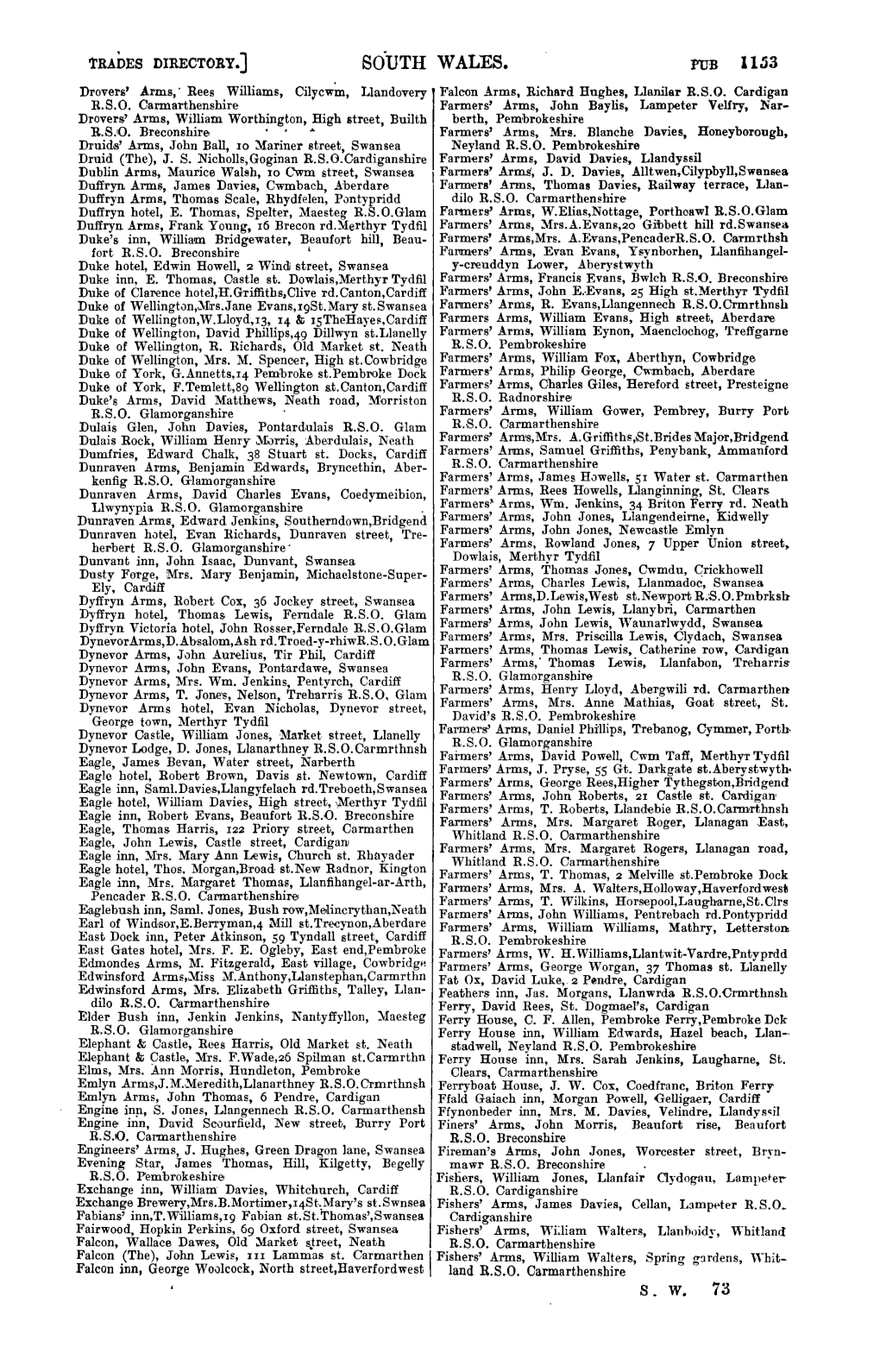 SOUTH WALES. 11~3 • Drovers' Arms,' Rees Williams, Cilycwm, Llandovery Falcon Arms, Richard Hnghes, Llanilar RS.O