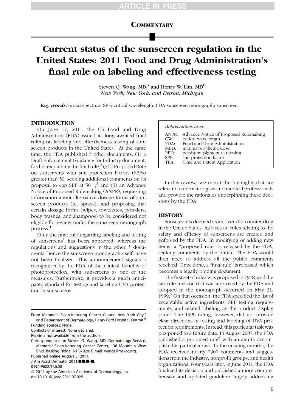 2011 Food and Drug Administration's Final Rule on Labeling