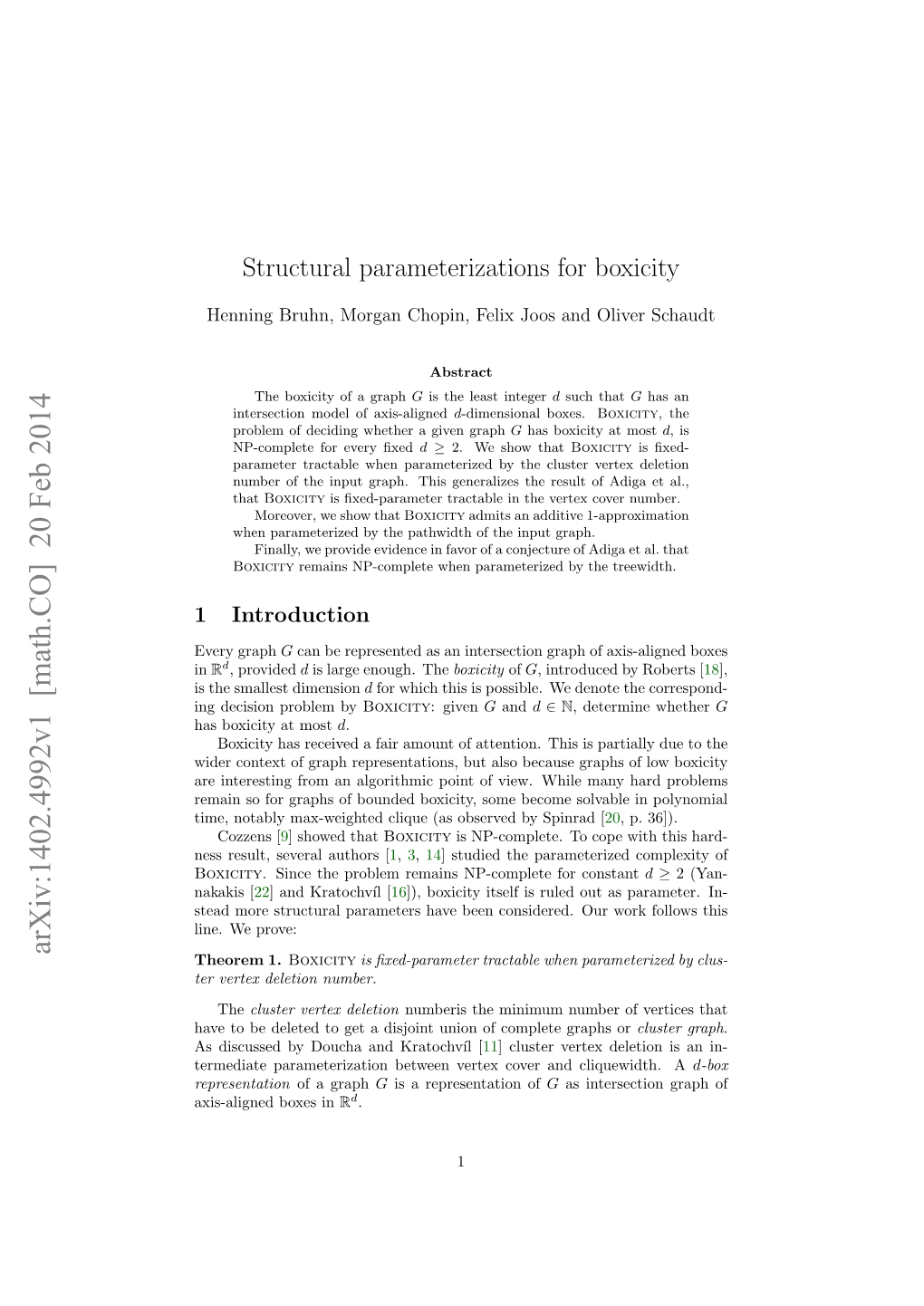 Structural Parameterizations for Boxicity