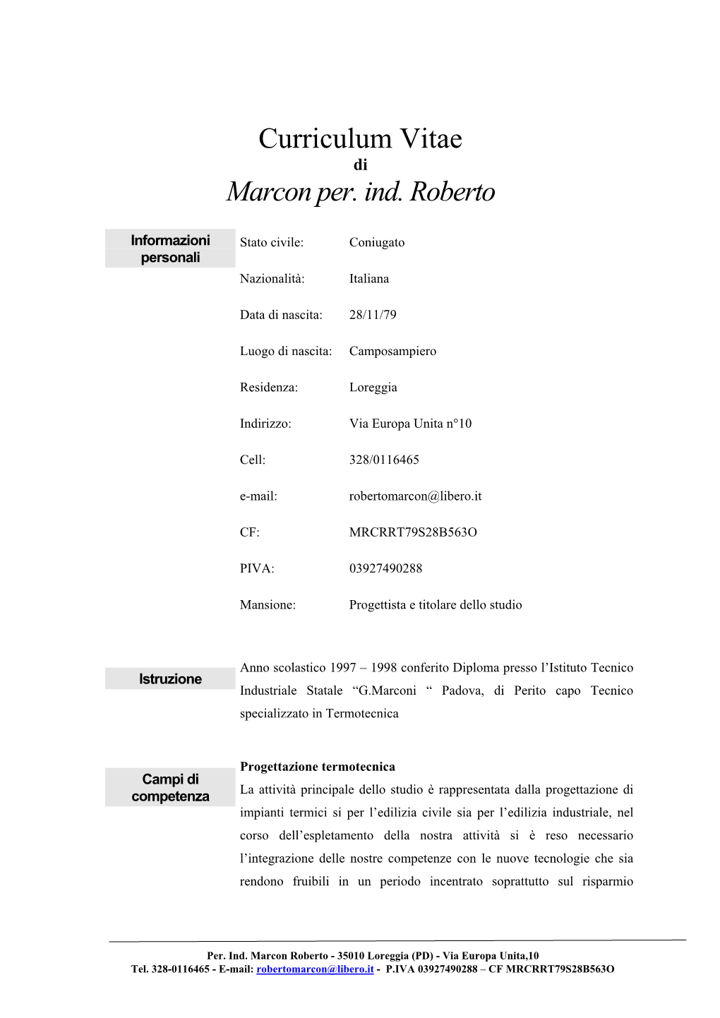 Curriculum Vitae Marcon Per. Ind. Roberto