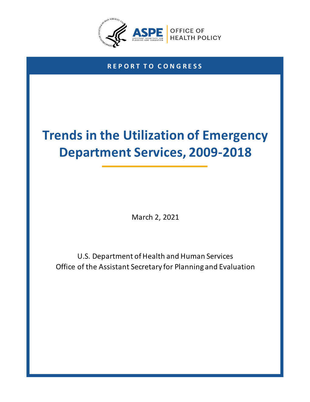 Trends in the Utilization of Emergency Department Services, 2009-2018