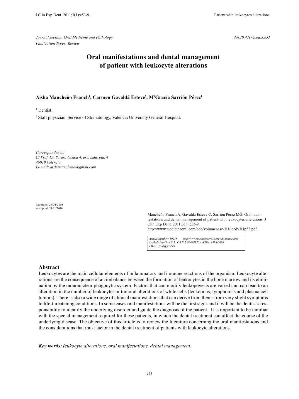 Oral Manifestations and Dental Management of Patient with Leukocyte Alterations