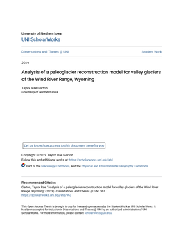 Analysis of a Paleoglacier Reconstruction Model for Valley Glaciers of the Wind River Range, Wyoming
