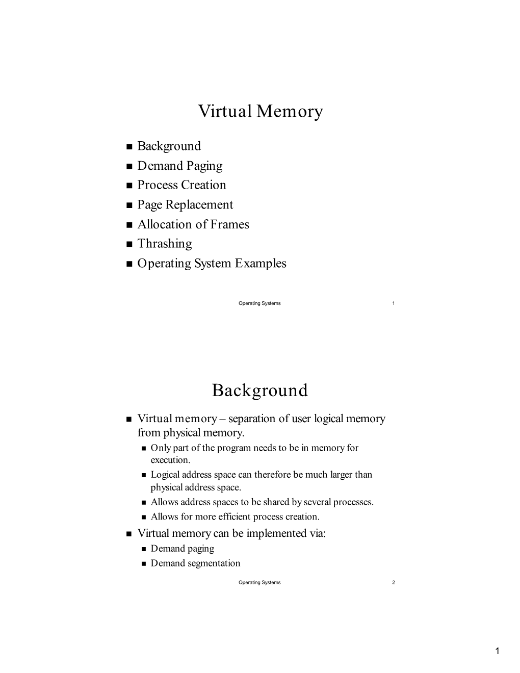 Virtual Memory Background