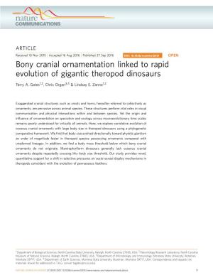 Bony Cranial Ornamentation Linked to Rapid Evolution of Gigantic Theropod Dinosaurs