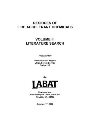 Chemicals List, Presents the Fire Accelerants, Their Chemical Components, and the Residues Expected to Remain Following Combustion