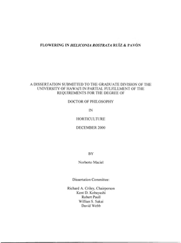 A Dissertation Submitted to the Graduate Division of the University of Hawai'i in Partial Fulfillment of the Requirements for the Degree Of