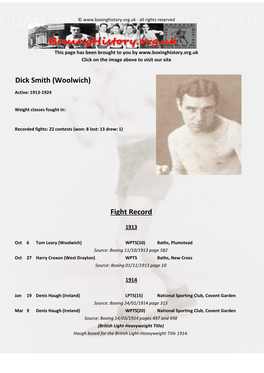 Fight Record Dick Smith (Woolwich)