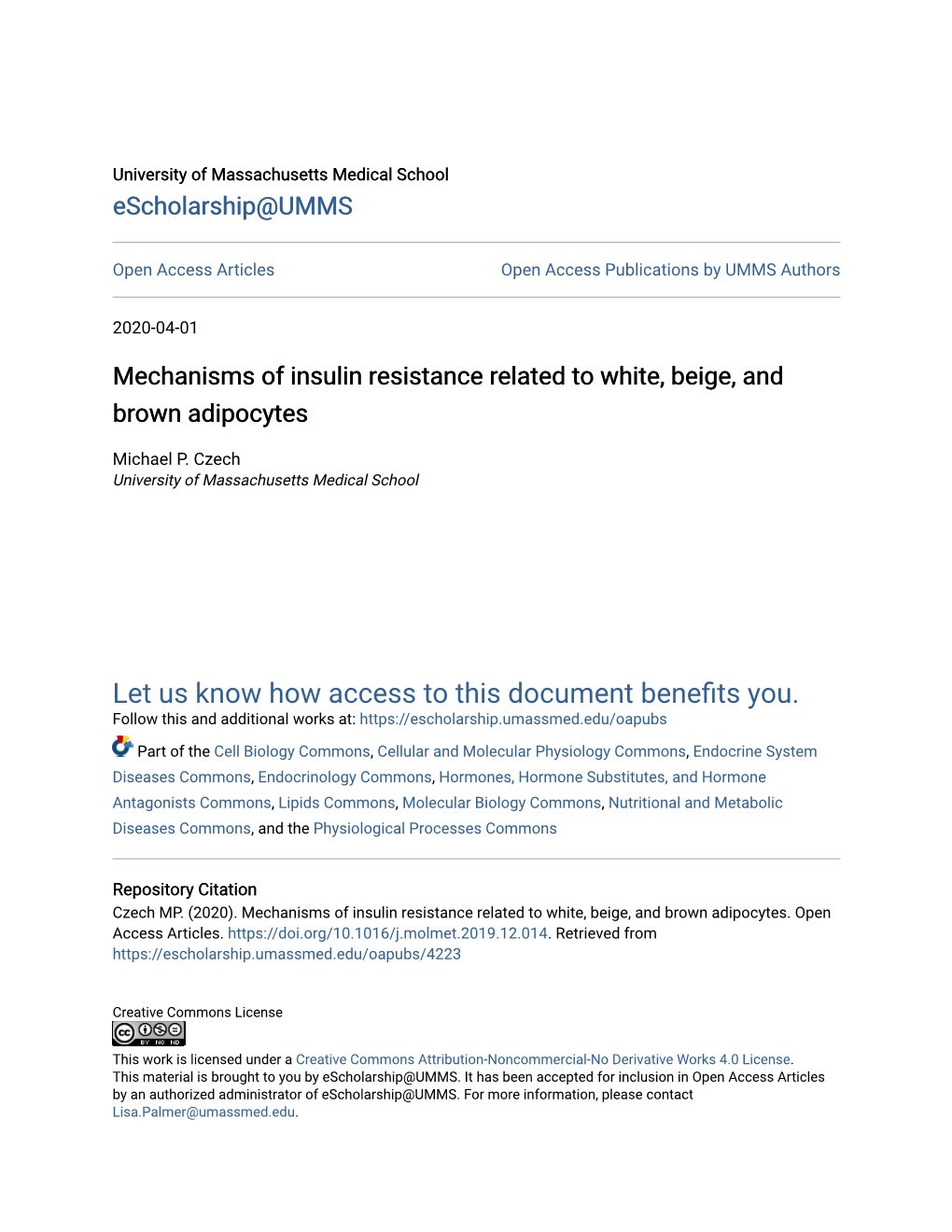 Mechanisms of Insulin Resistance Related to White, Beige, and Brown Adipocytes