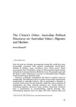 The Citizen's Other: Australian Political Discourse on 'Australian