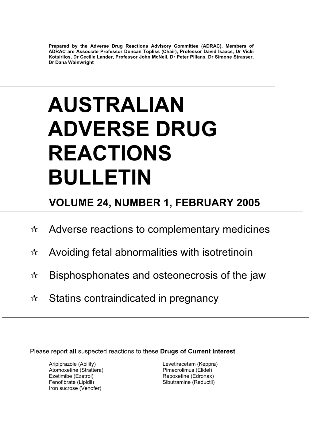 Australian Adverse Drug Reactions Bulletin, February 2005