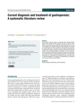 Current Diagnosis and Treatment of Gastroparesis: a Systematic Literature Review