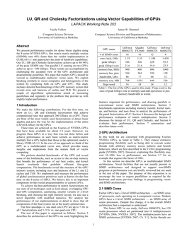 LU, QR and Cholesky Factorizations Using Vector Capabilities of Gpus LAPACK Working Note 202 Vasily Volkov James W