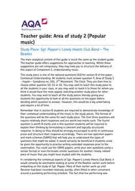 Teacher Guide: Area of Study 2 (Popular Music) Study Piece: Sgt