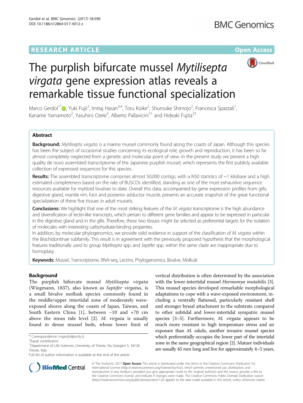 The Purplish Bifurcate Mussel Mytilisepta Virgata Gene Expression Atlas Reveals a Remarkable Tissue Functional Specialization