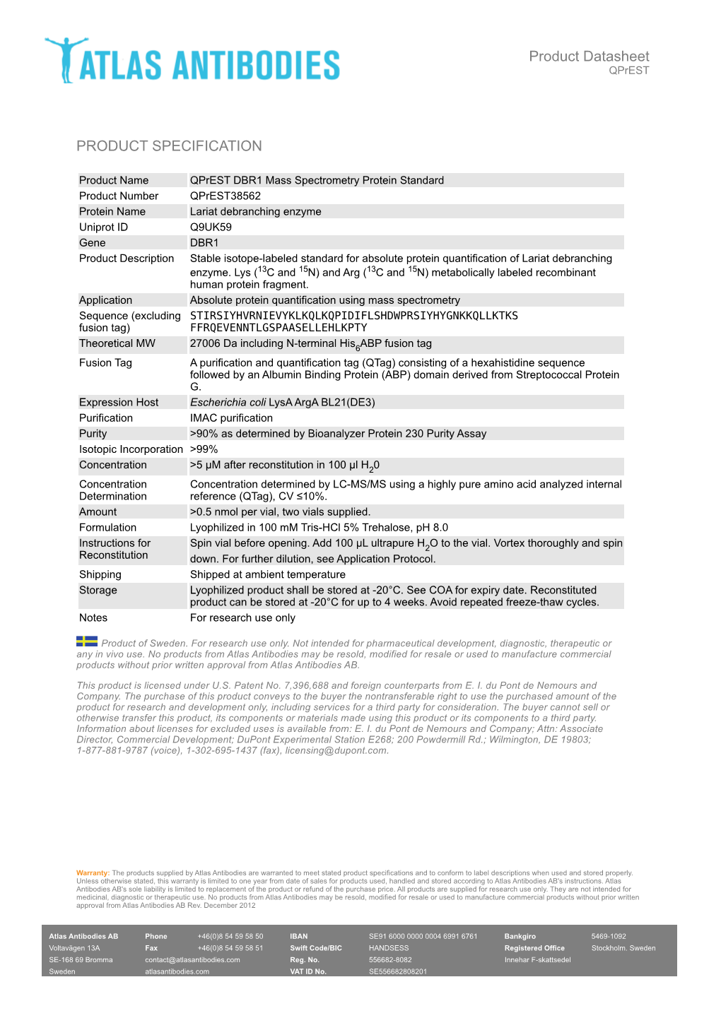 PRODUCT SPECIFICATION Product Datasheet