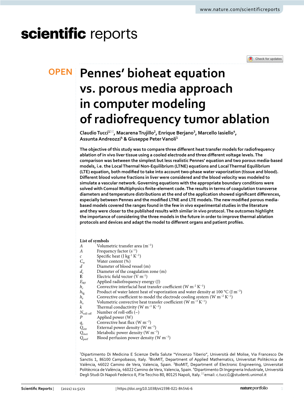 Pennes' Bioheat Equation Vs. Porous Media Approach in Computer