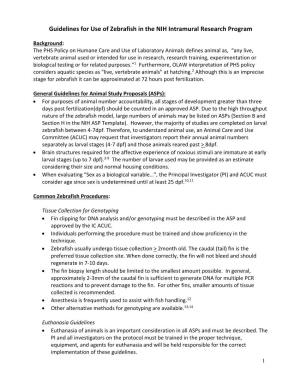 Guidelines for Use of Zebrafish in the NIH Intramural Research Program