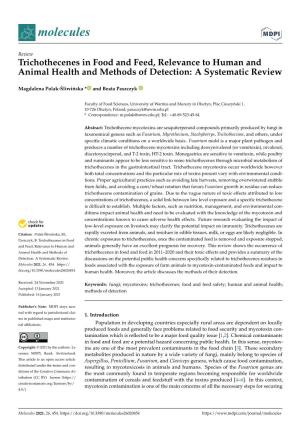 Trichothecenes in Food and Feed, Relevance to Human and Animal Health and Methods of Detection: a Systematic Review