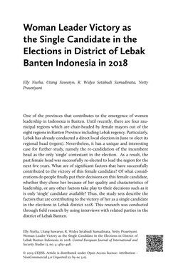 Woman Leader Victory As the Single Candidate in the Elections in District of Lebak Banten Indonesia in 2018