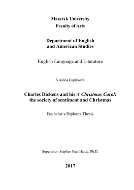 Charles Dickens and His a Christmas Carol: the Society of Sentiment and Christmas