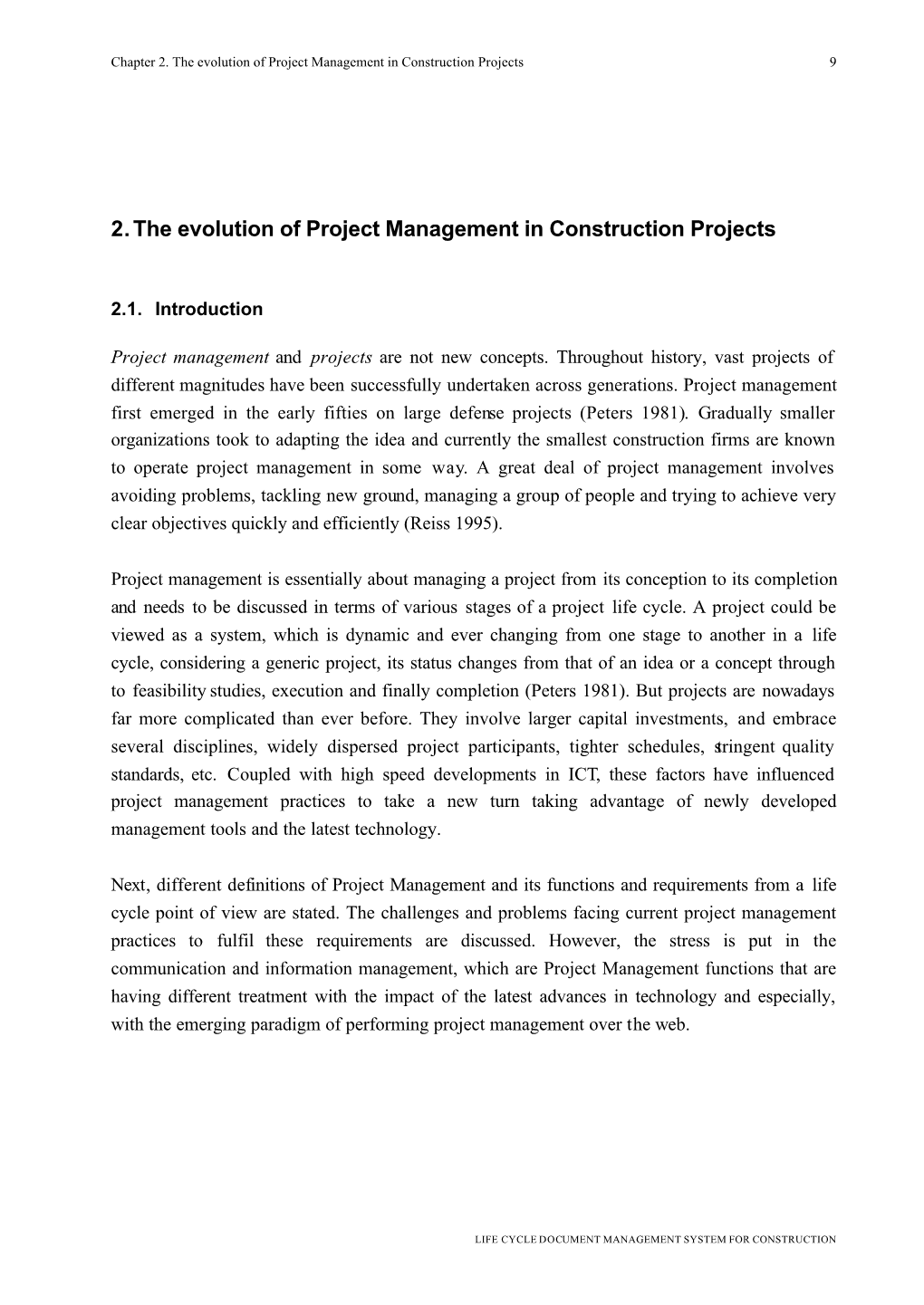 2. the Evolution of Project Management in Construction Projects 9