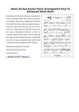Sheet Music of Naina Da Kya Kasoor Piano Arrangement Easy to Advanced You Need to Signup, Download Music Sheet Notes in Pdf Format Also Available for Offline Reading