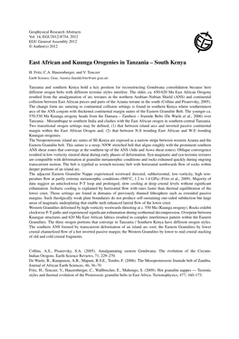 East African and Kuunga Orogenies in Tanzania – South Kenya