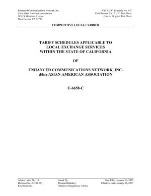 Tariff Schedules Applicable to Local Exchange Services Within the State of California