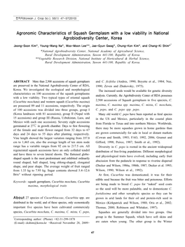 Agronomic Characteristics of Squash Germplasm with a Low Viability in National Agrobiodiversity Center, Korea
