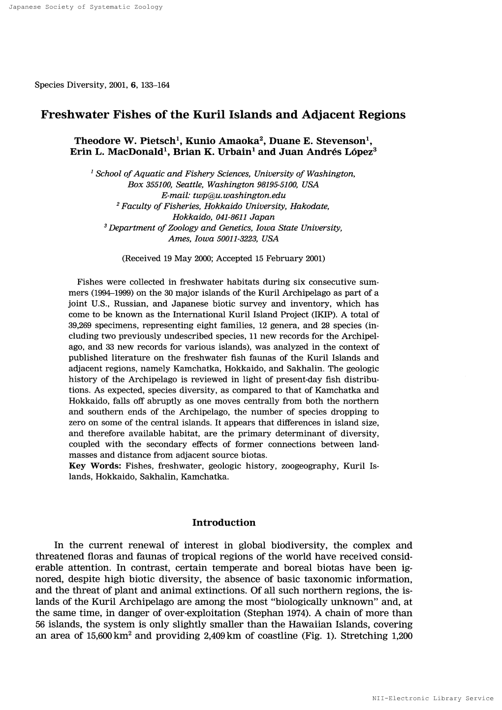 Freshwaterfishes of the Kuril Islands and Adjacentregions