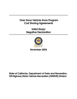 Over Snow Vehicle Snow Program Cost Sharing Agreements