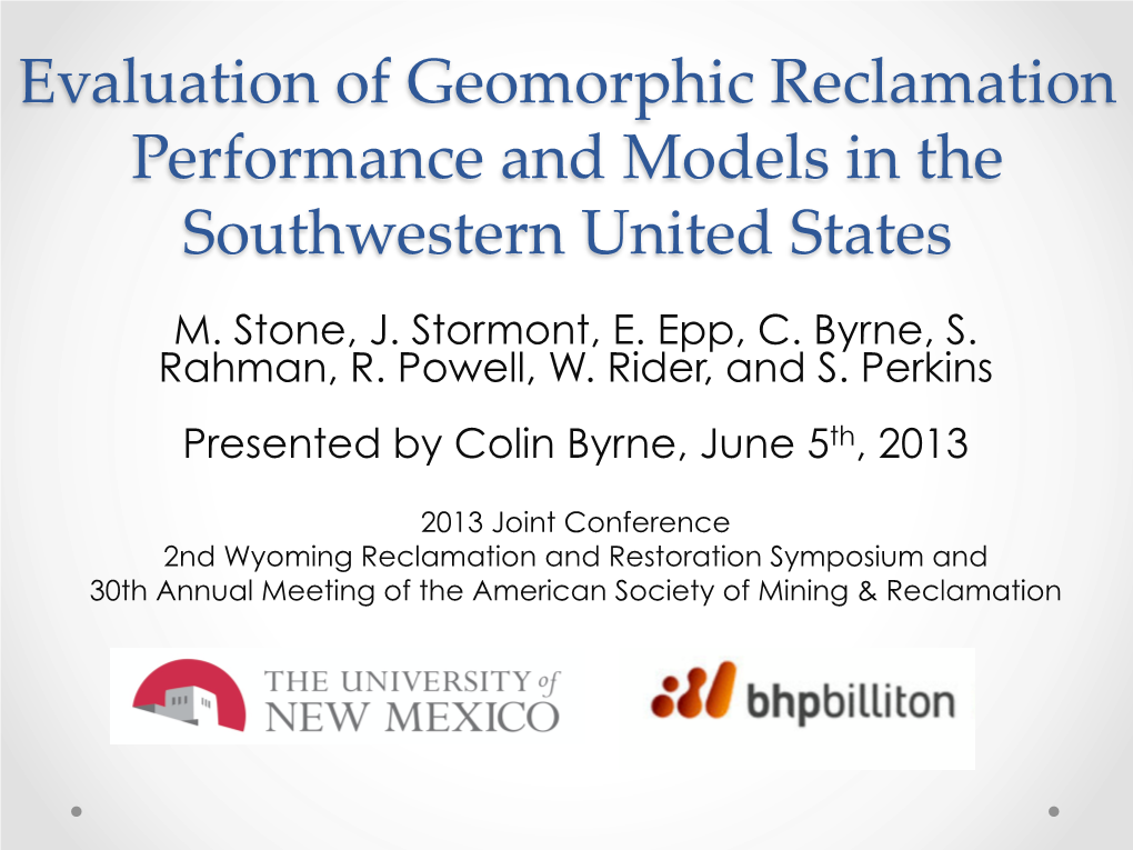 Evaluation of Geomorphic Reclamation Performance and Models in the Southwestern United States M