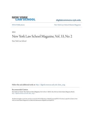 New York Law School Magazine, Vol. 33, No. 2 New York Law School