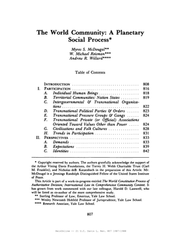 The World Community: a Planetary Social Process*