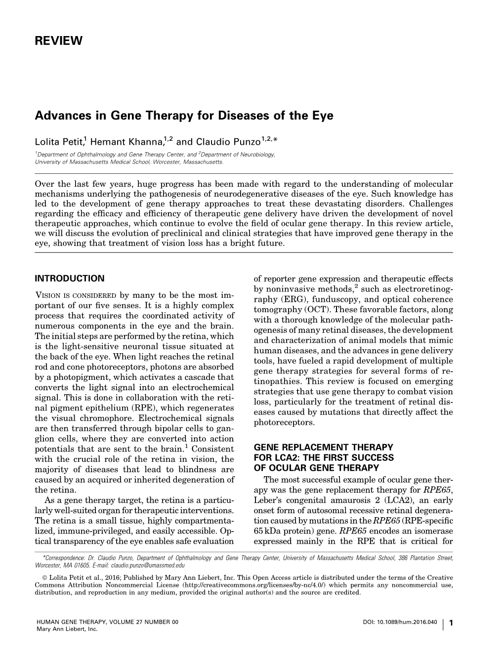 REVIEW Advances in Gene Therapy for Diseases of The