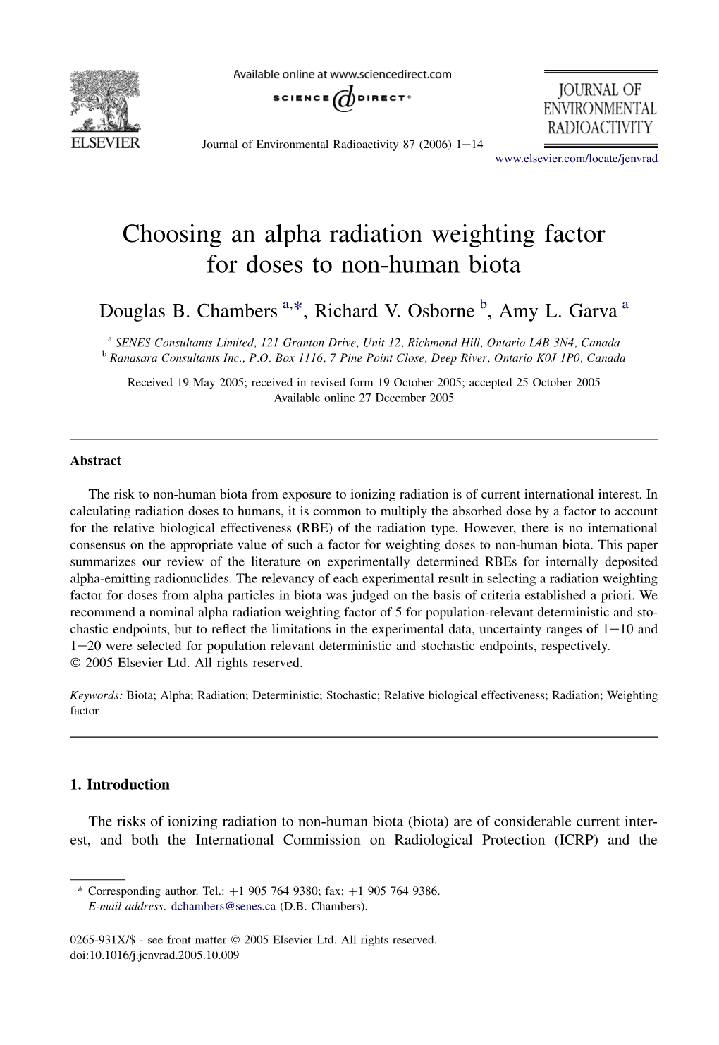 Choosing an Alpha Radiation Weighting Factor for Doses to Non-Human Biota