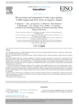 The Assessment and Management of Older Cancer Patients: a SIOG Surgical Task Force Survey on Surgeons’ Attitudes