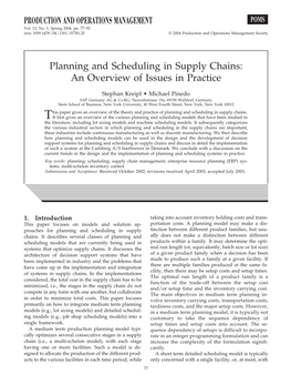 Planning and Scheduling in Supply Chains: an Overview of Issues in Practice