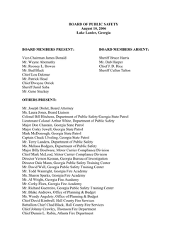 BOARD of PUBLIC SAFETY August 10, 2006 Lake Lanier, Georgia