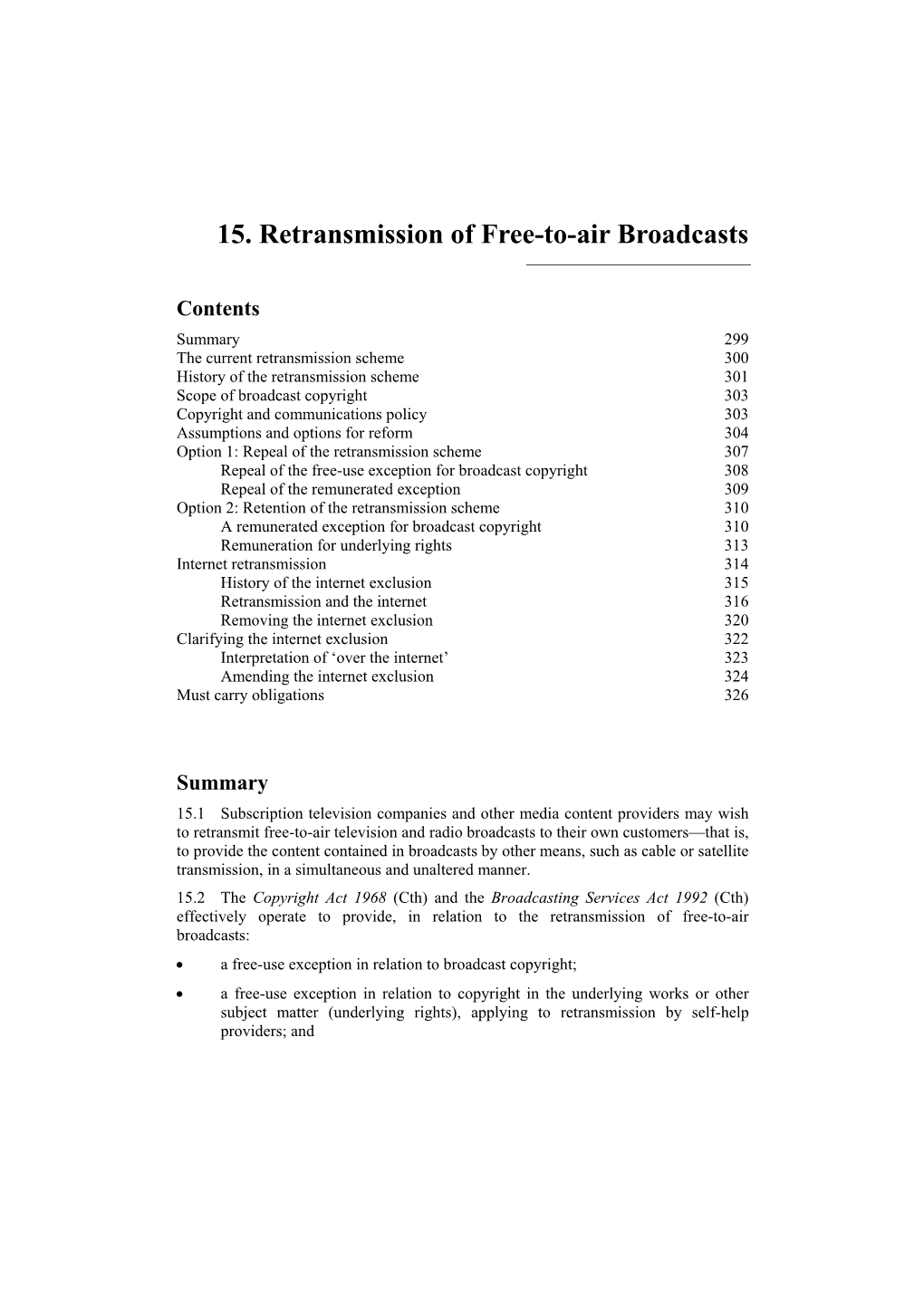 15. Retransmission of Free-To-Air Broadcasts