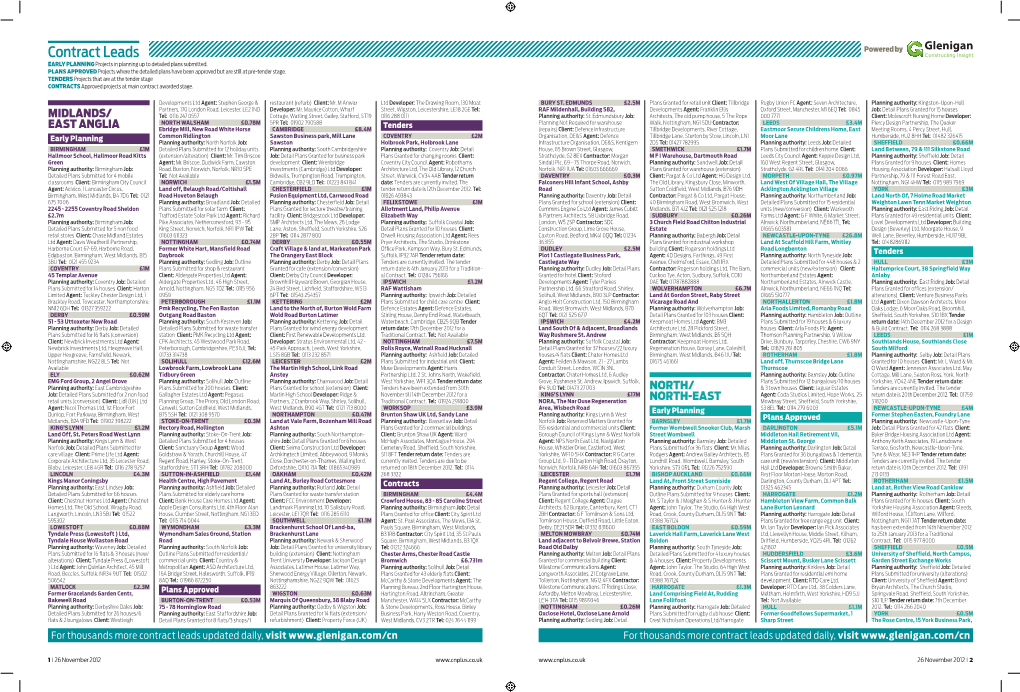 Contract Leads Powered by EARLY PLANNING Projects in Planning up to Detailed Plans Submitted