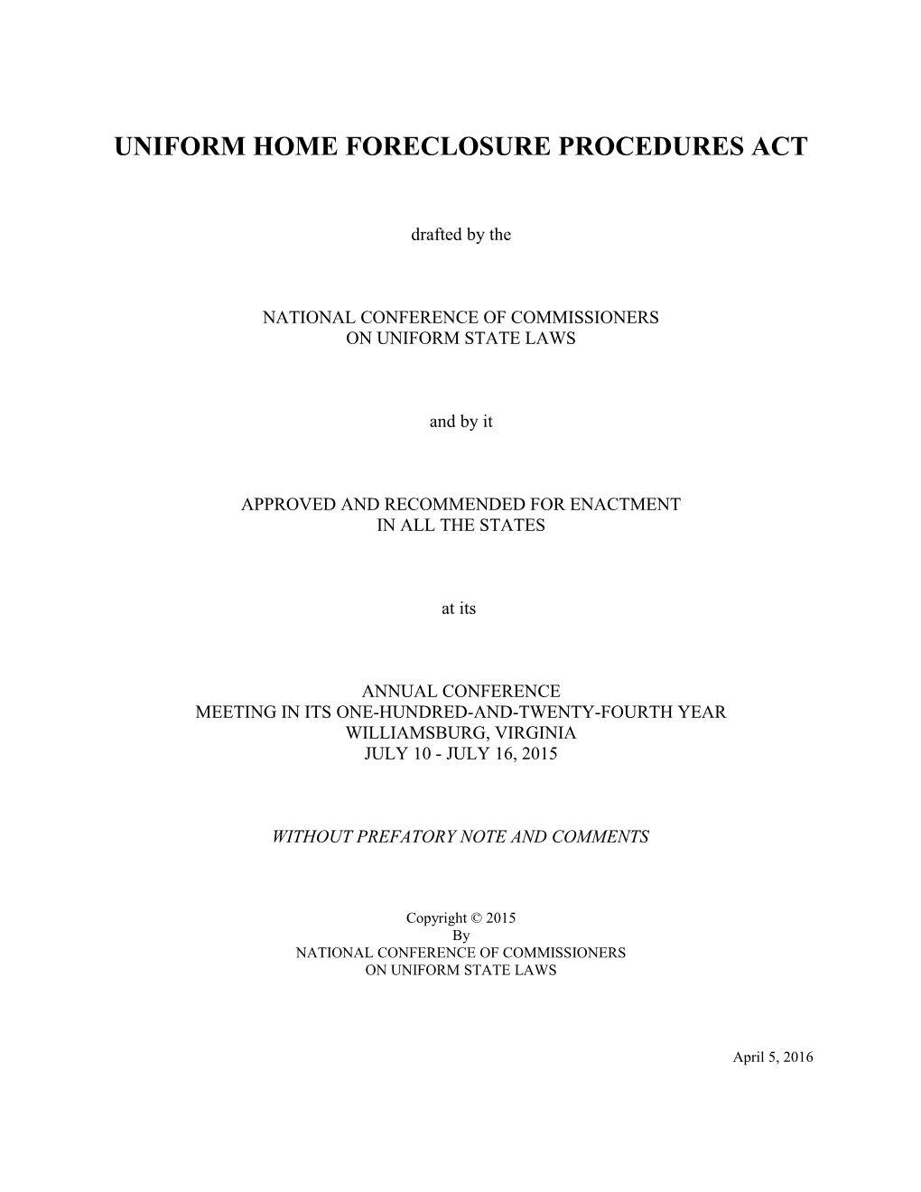 Uniform Home Foreclosure Procedures Act