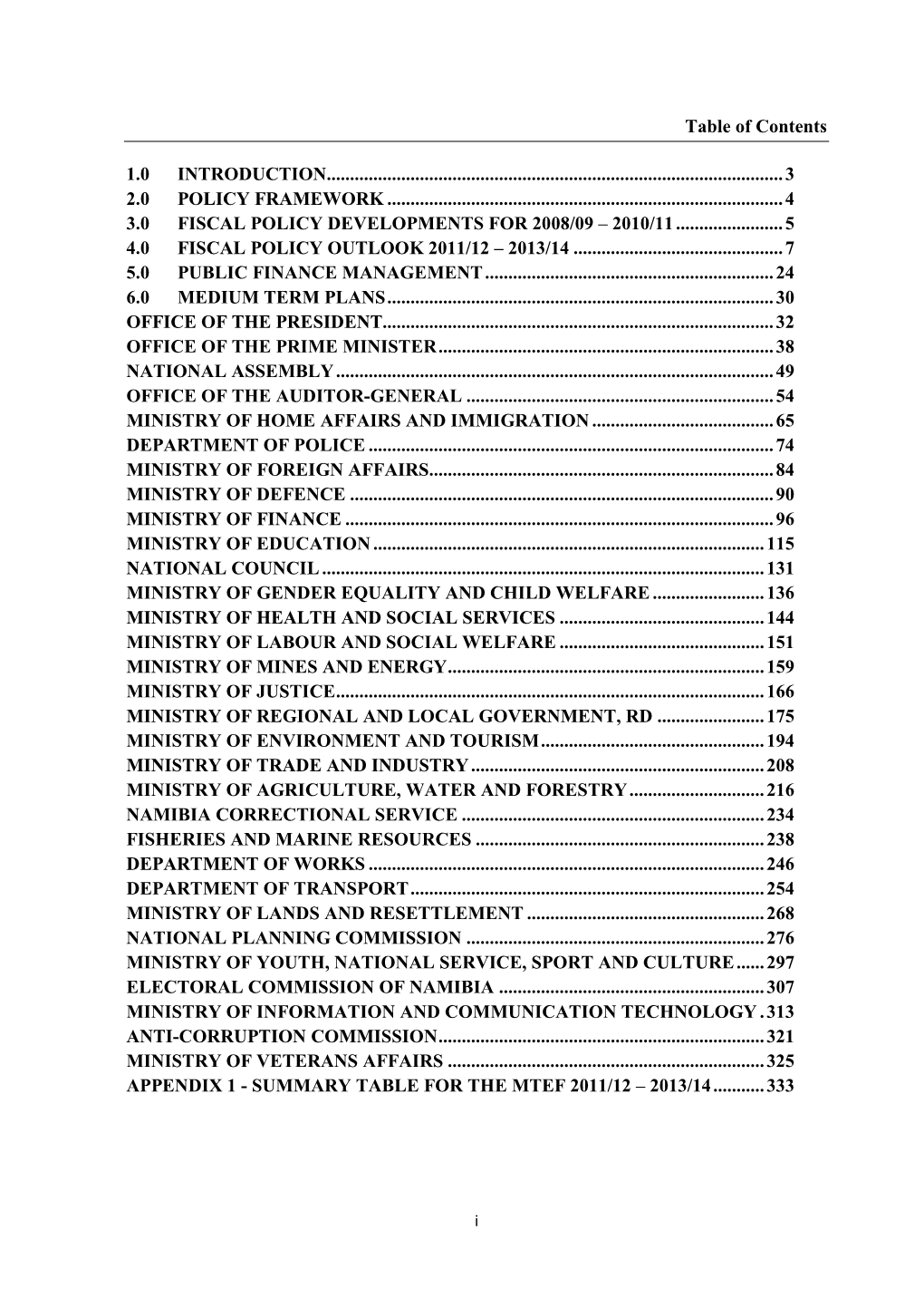 Table of Contents 1.0 INTRODUCTION