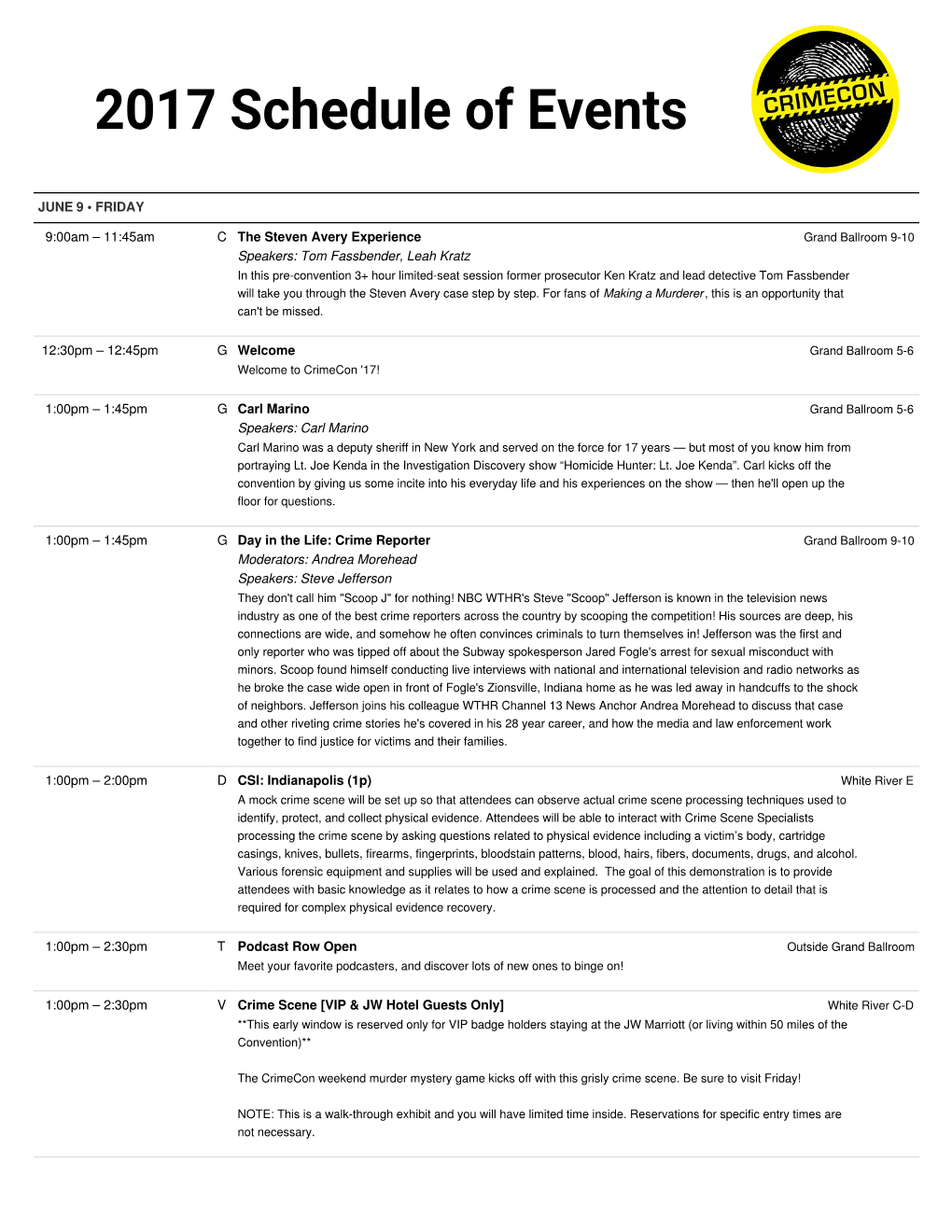 Crimecon: Print Schedule