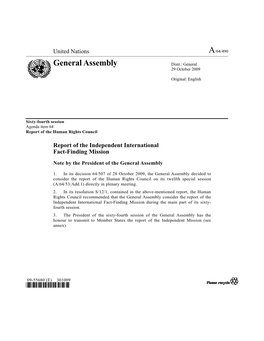 General Assembly Distr.: General 29 October 2009